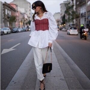 New Zara Red Tweed Corset Top